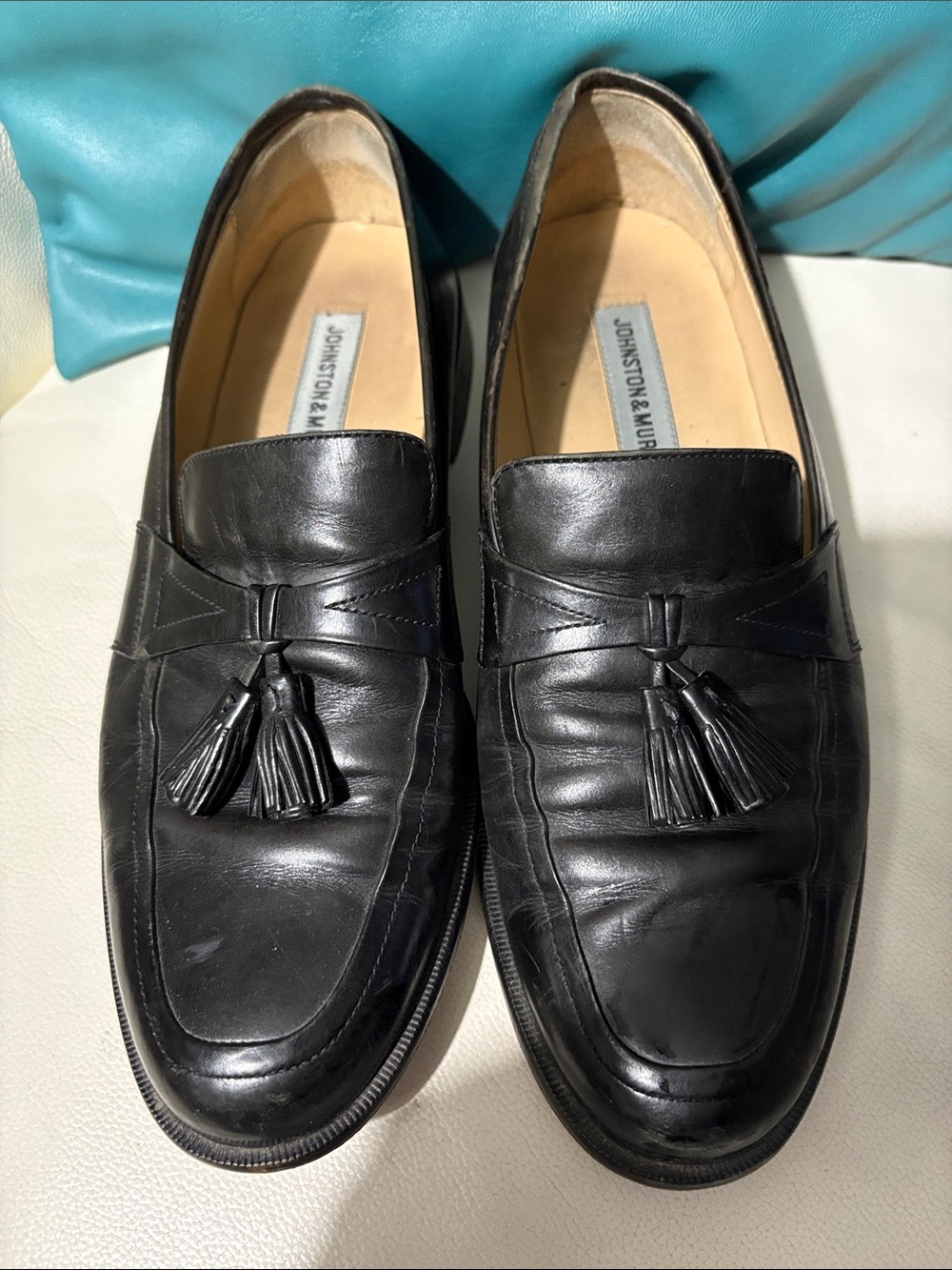 Johnston & Murphy Black Leather Tassel Penny Loafers